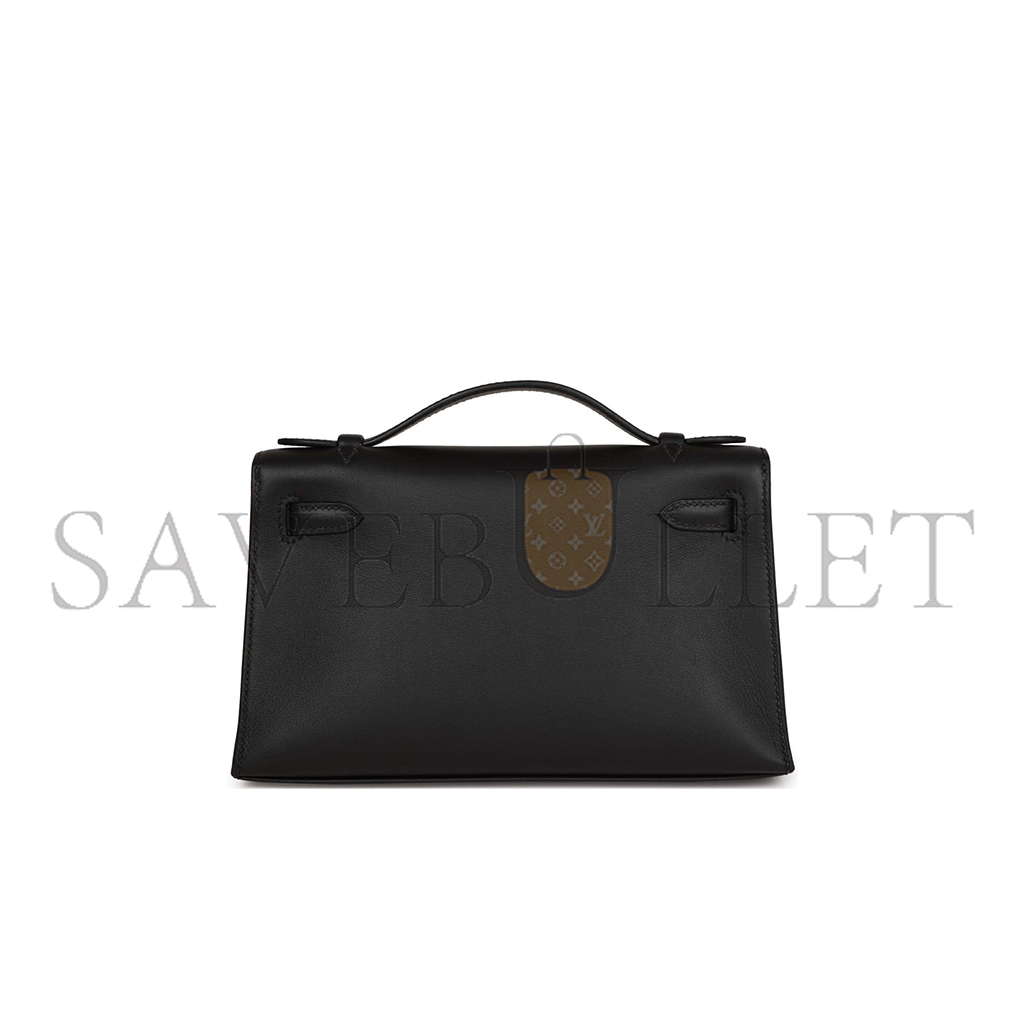 HERMES KELLY POCHETTE BLACK SWIFT PALLADIUM HARDWARE (22*14*7cm) 